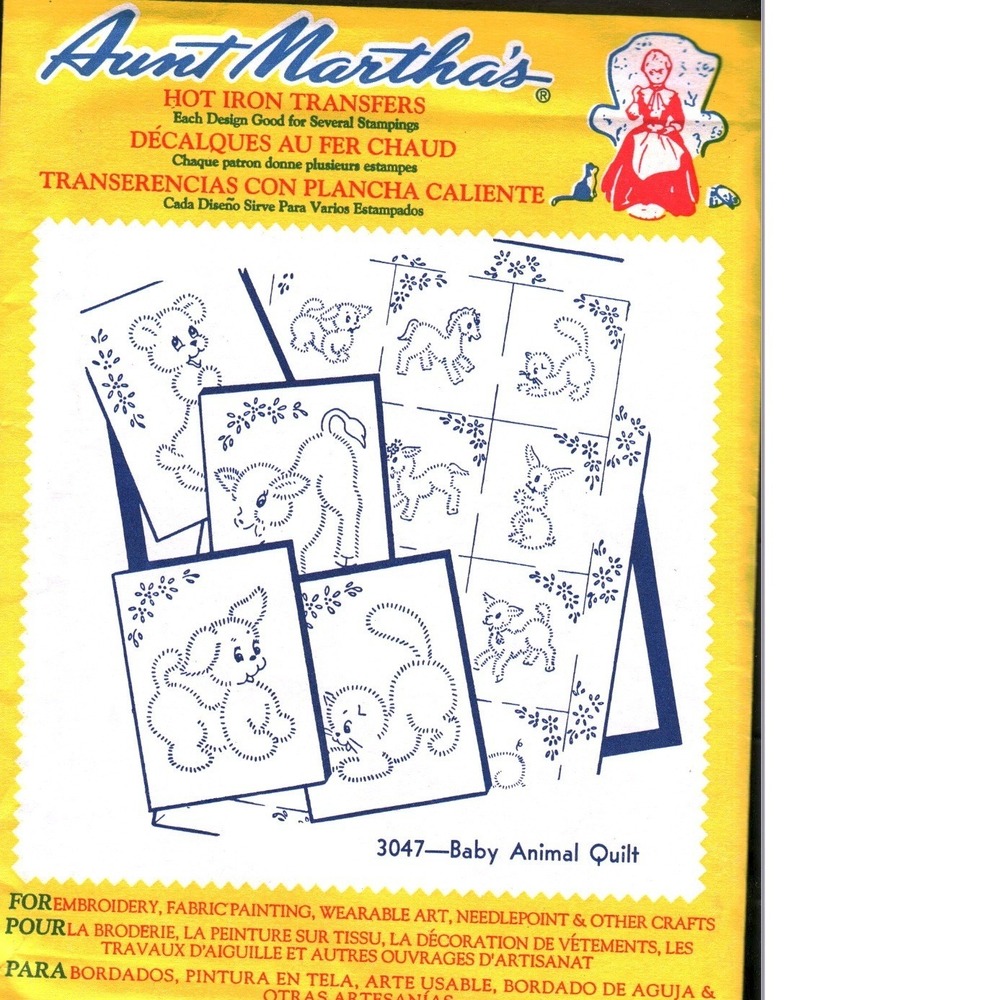 Vtg Aunt Martha's Hot Iron Transfers 3047 Baby Animal Quilt Embroidery Pattern